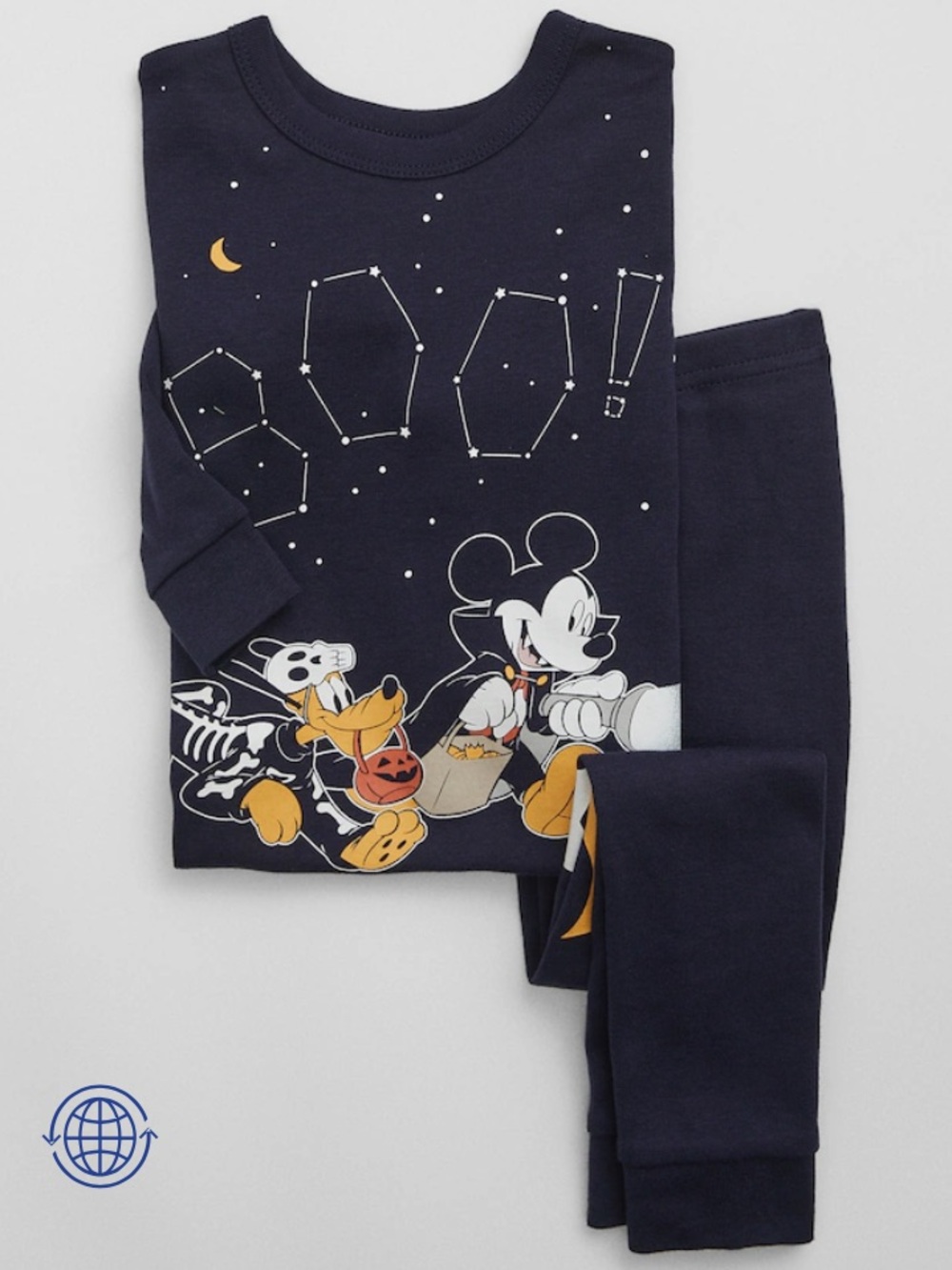 GAP Navy Blue Mickey Mouse Galaxy Pajama Set with Yellow Moon & White Star